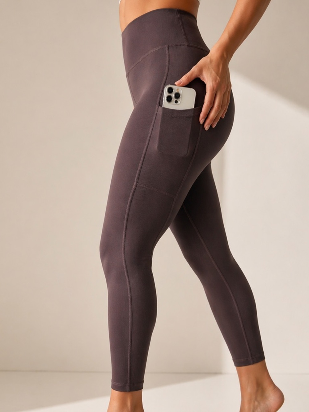 VOGO Athletica Ribbed Leggings XL Brown 7/8 High Rise Pockets NWT Yoga Gym